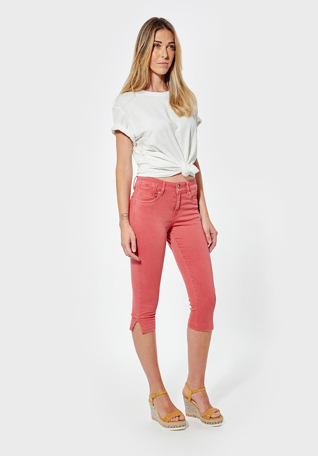 LUO  Pantacourt/corsaire slim rose Femme