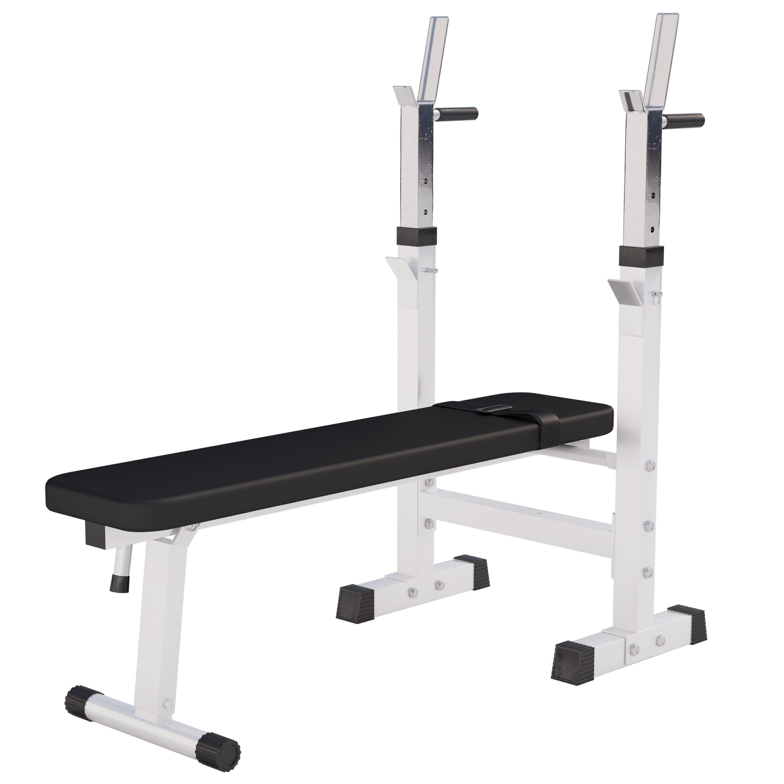 GORILLA SPORTS Hantelbank Ablage, Verstellbar, Klappbar, Schwarz/Weiß - Flachbank, Trainingsbank
