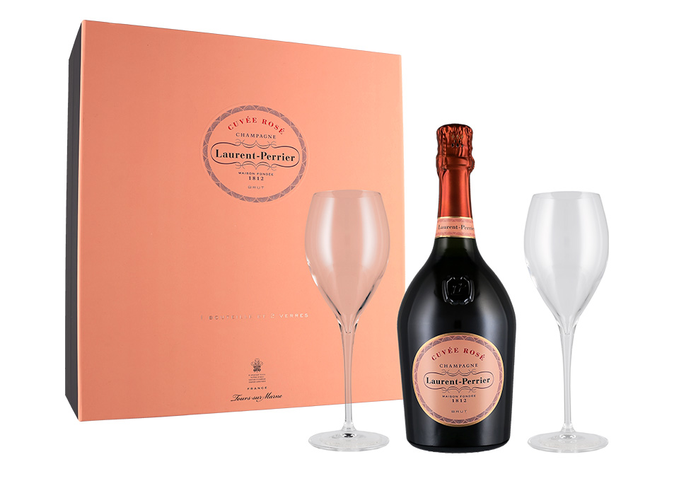 Champagne AOC Cuvée Rosé Laurent-Perrier 0,75 ℓ, Emballage avec flûte