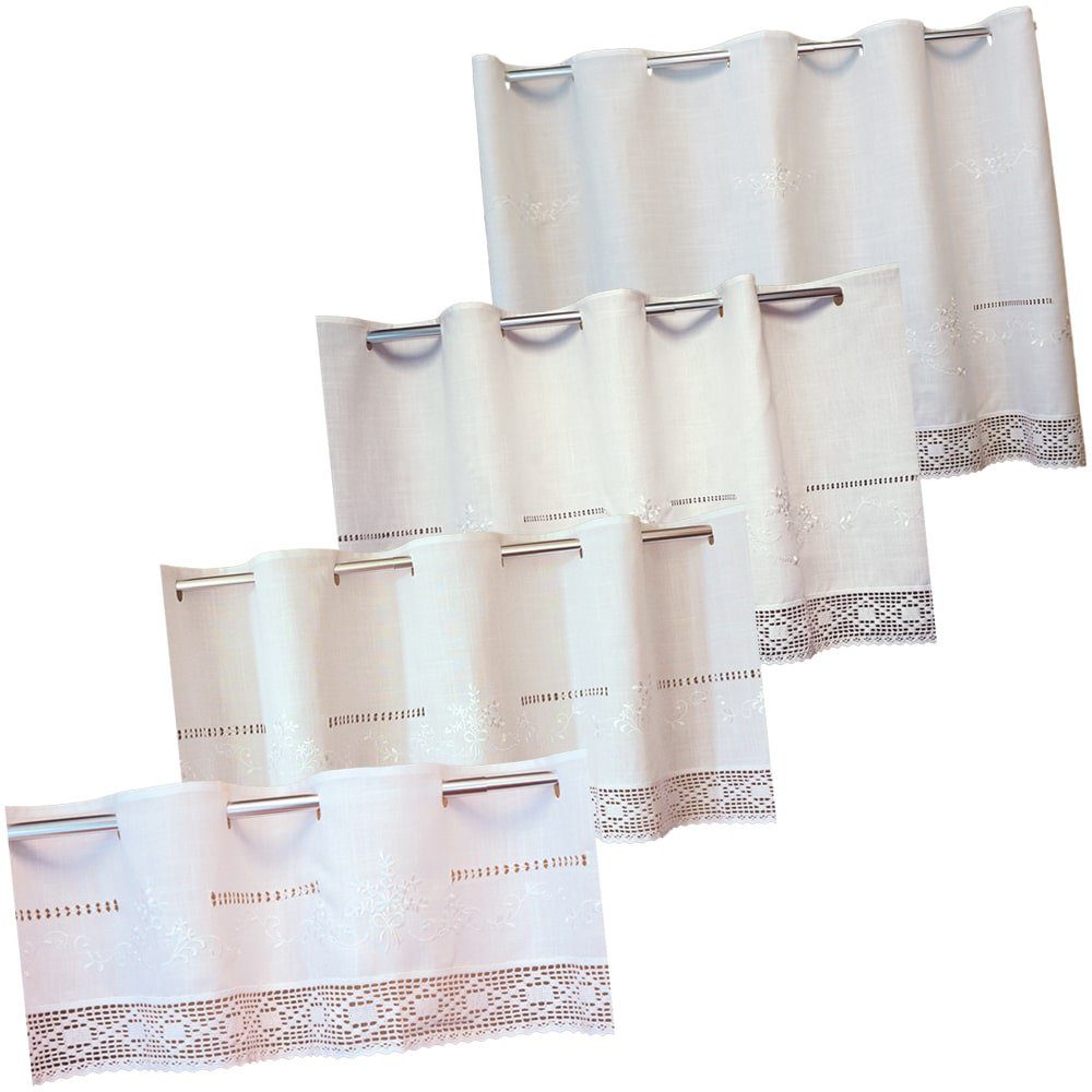Scheibengardine Bistrogardinen Landhaus weiß Spitze 3 Gr, matches21 HOME & HOBBY, Schlaufen (1 St)