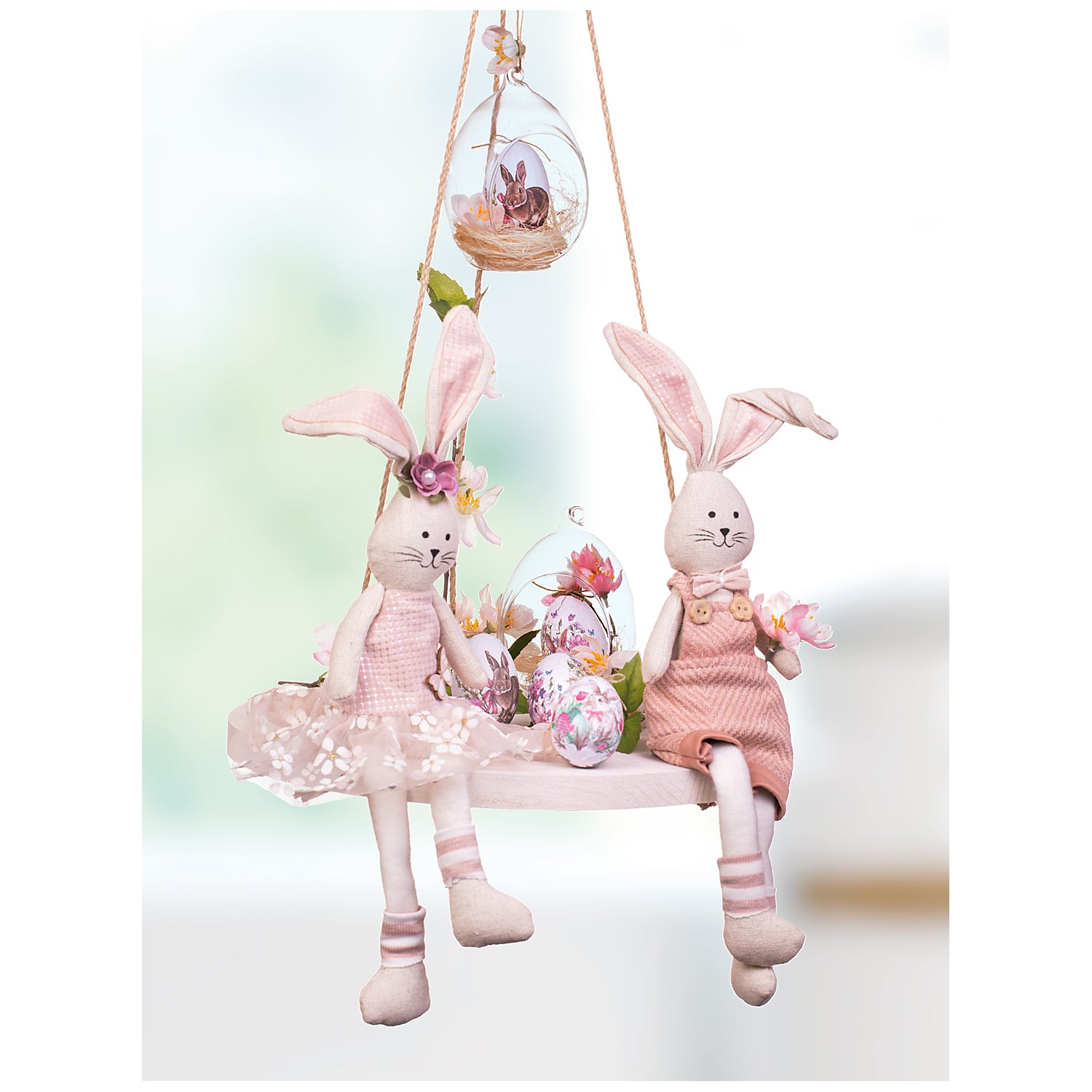Stoff-Hase mit Latzhose, natur-rosa, 39 cm