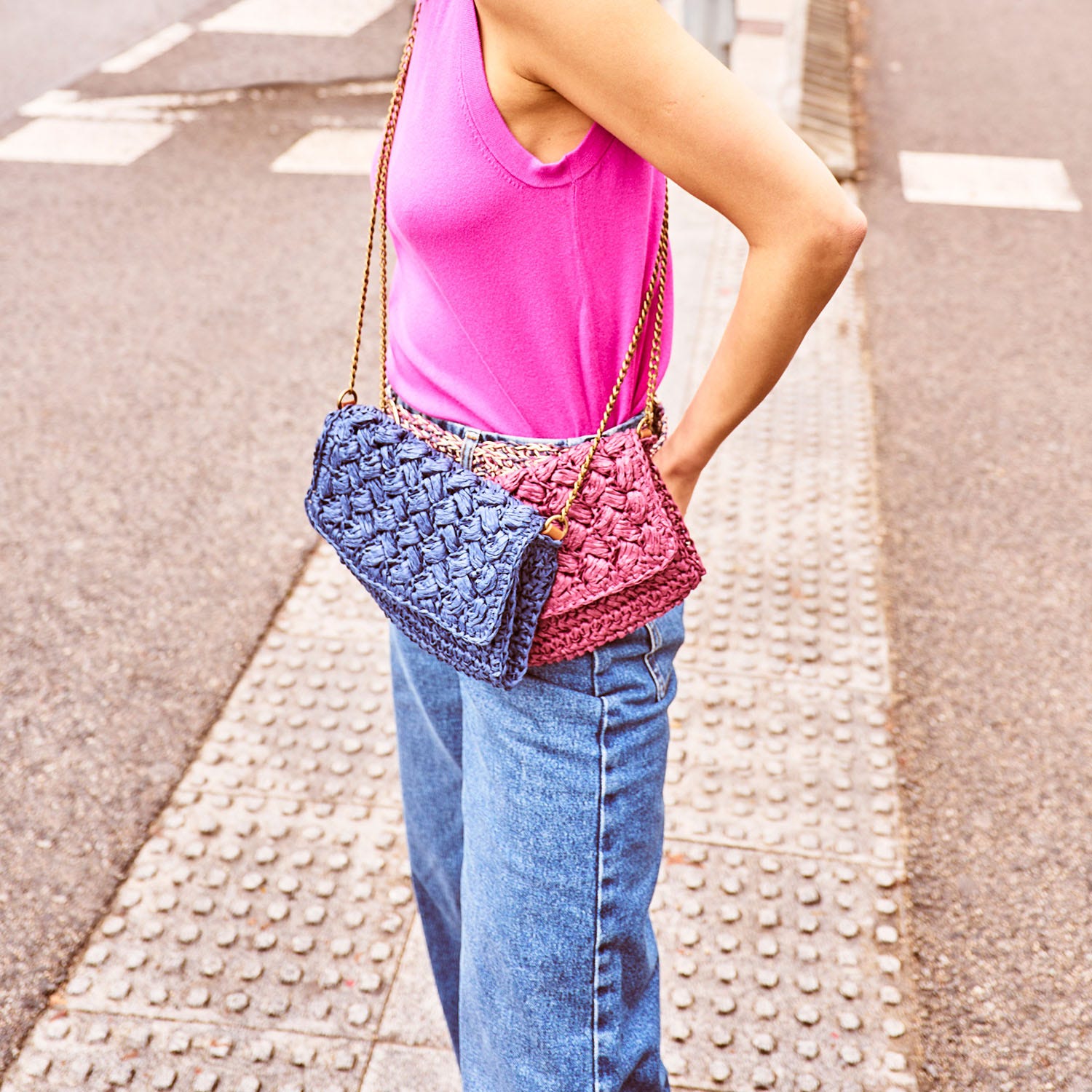 Sac pochette marine papier tressé