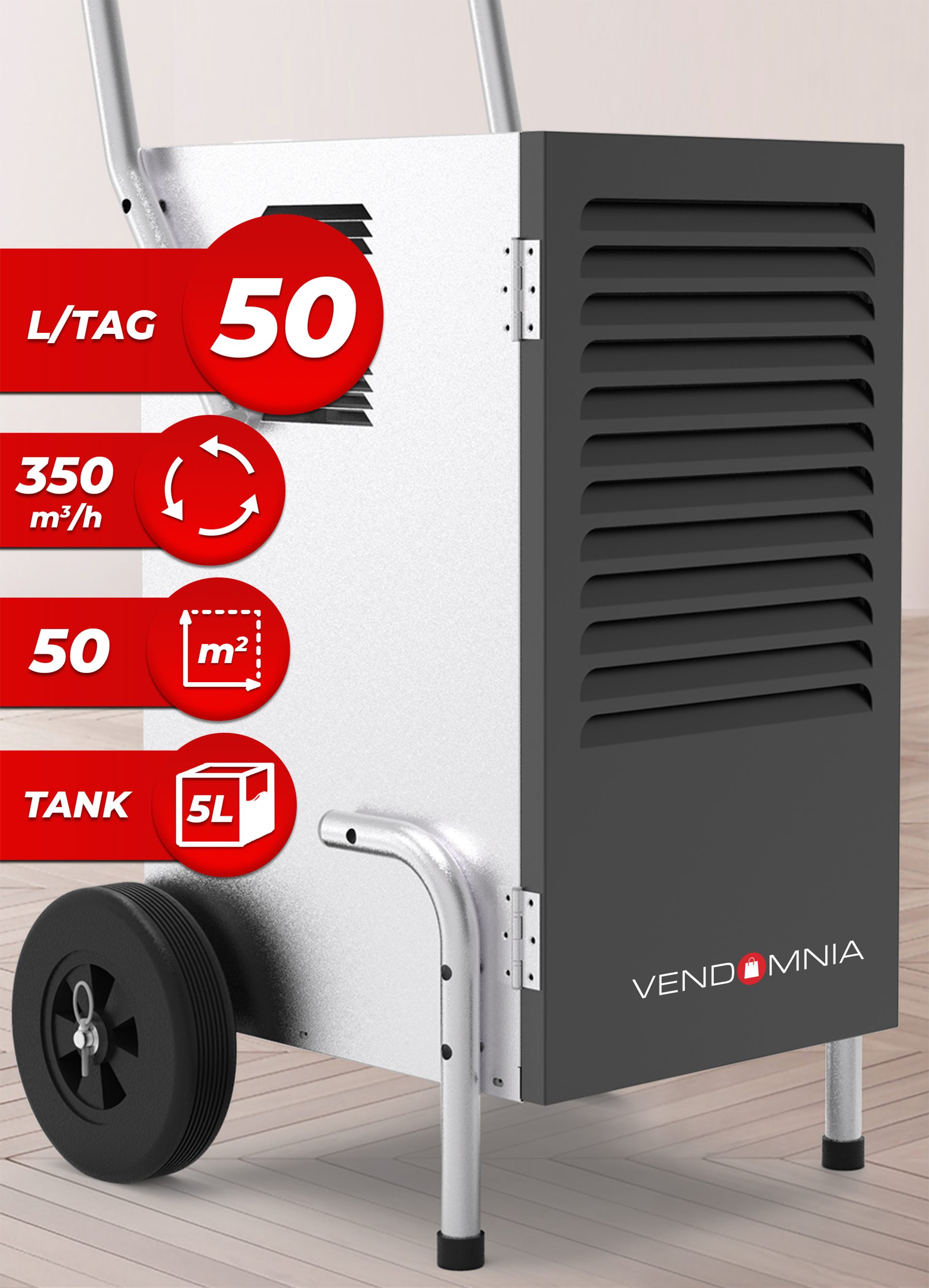 VENDOMNIA Luftreiniger Luftentfeuchter - 50 L / Tag, 5,5 L Behälter, elektrisch - Bautrockner, Luftentfeuchtungsgerät