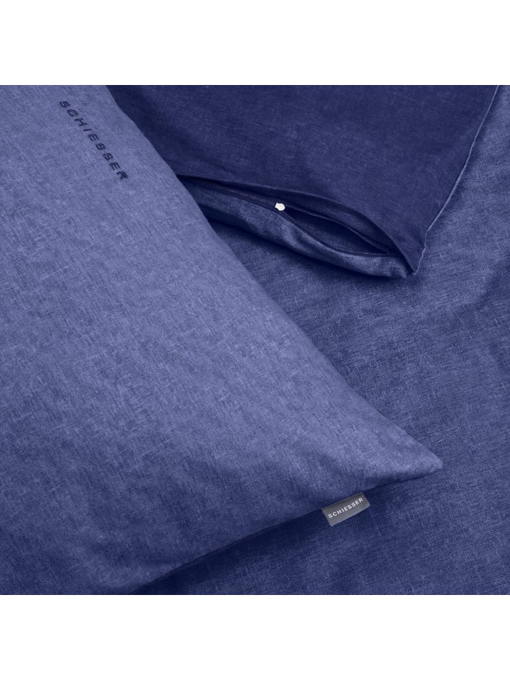 Schiesser Feinbiber-Bettwäscheset Doubleface in Blau günstig kaufen 155 x 220 cm