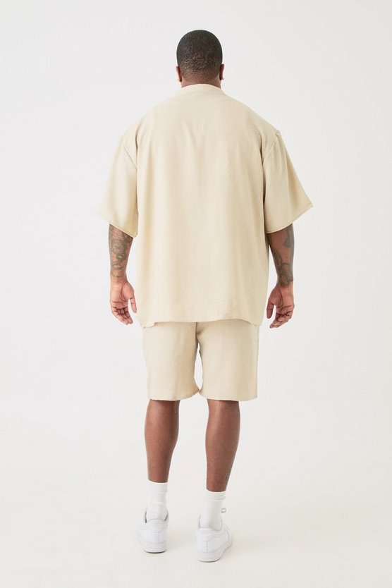 Plus Leinen-Hemd und Shorts