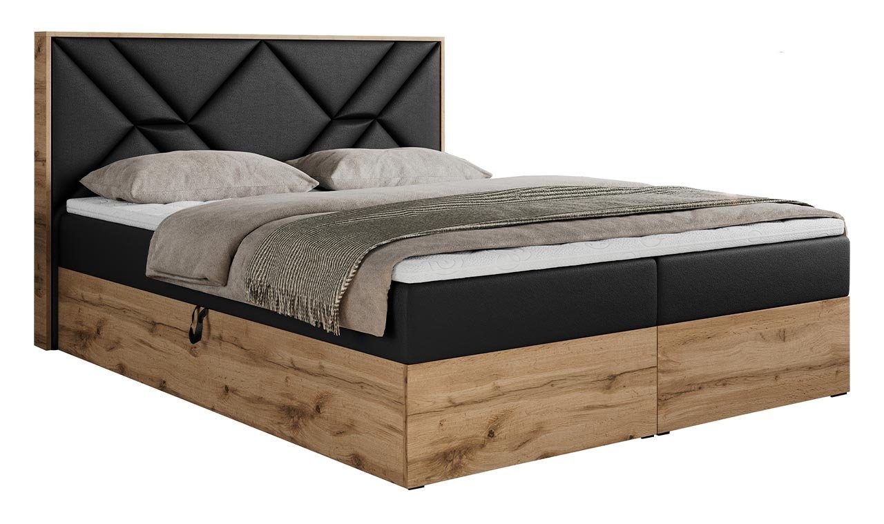 MKS MÖBEL Boxspringbett GUNAR, Doppelbett, Multipocket-Matratze und Topper, Eiche Holzrahmen