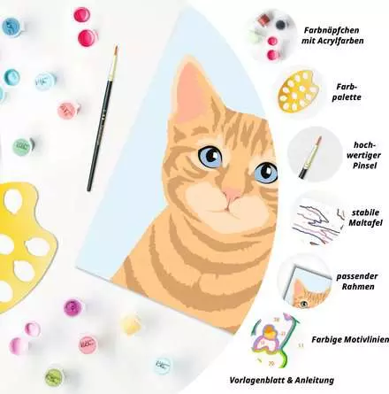 CreArt Niedliche Katze - Malen nach Zahlen für Kinder ab 7 Jahren