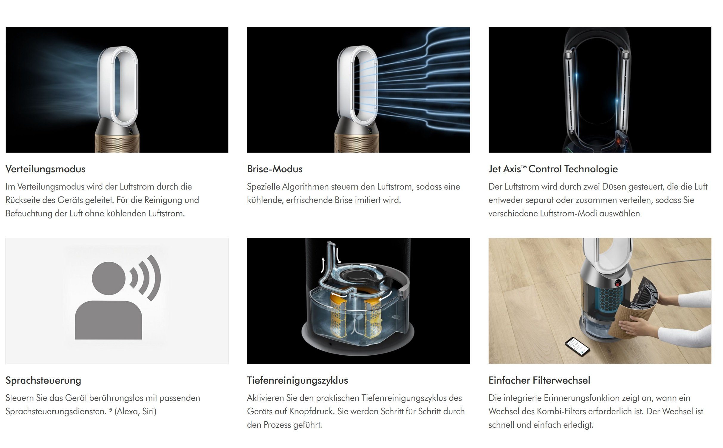 DYSON Kombigerät Luftbefeuchter und -reiniger PH04 Purify Humidify+Cool 3in1 Ventilator Luftreiniger Luftbefeuchter, für 50 m² Räume, leise Schlafzimmer geeignet Allergiker Raucherzimmer Luftfilter 99,5%