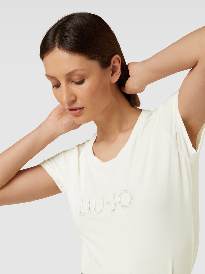 T-Shirt mit Ziersteinbesatz in weiss