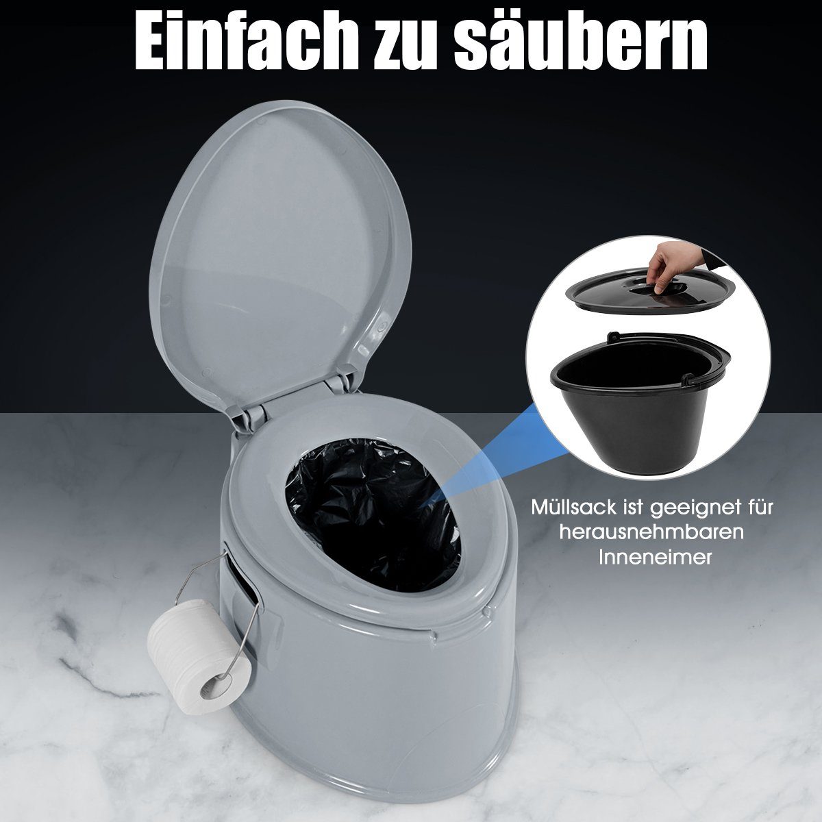 COSTWAY Campingtoilette, mit tragegriff und Toilettenpapierhalter, 41x49x34cm