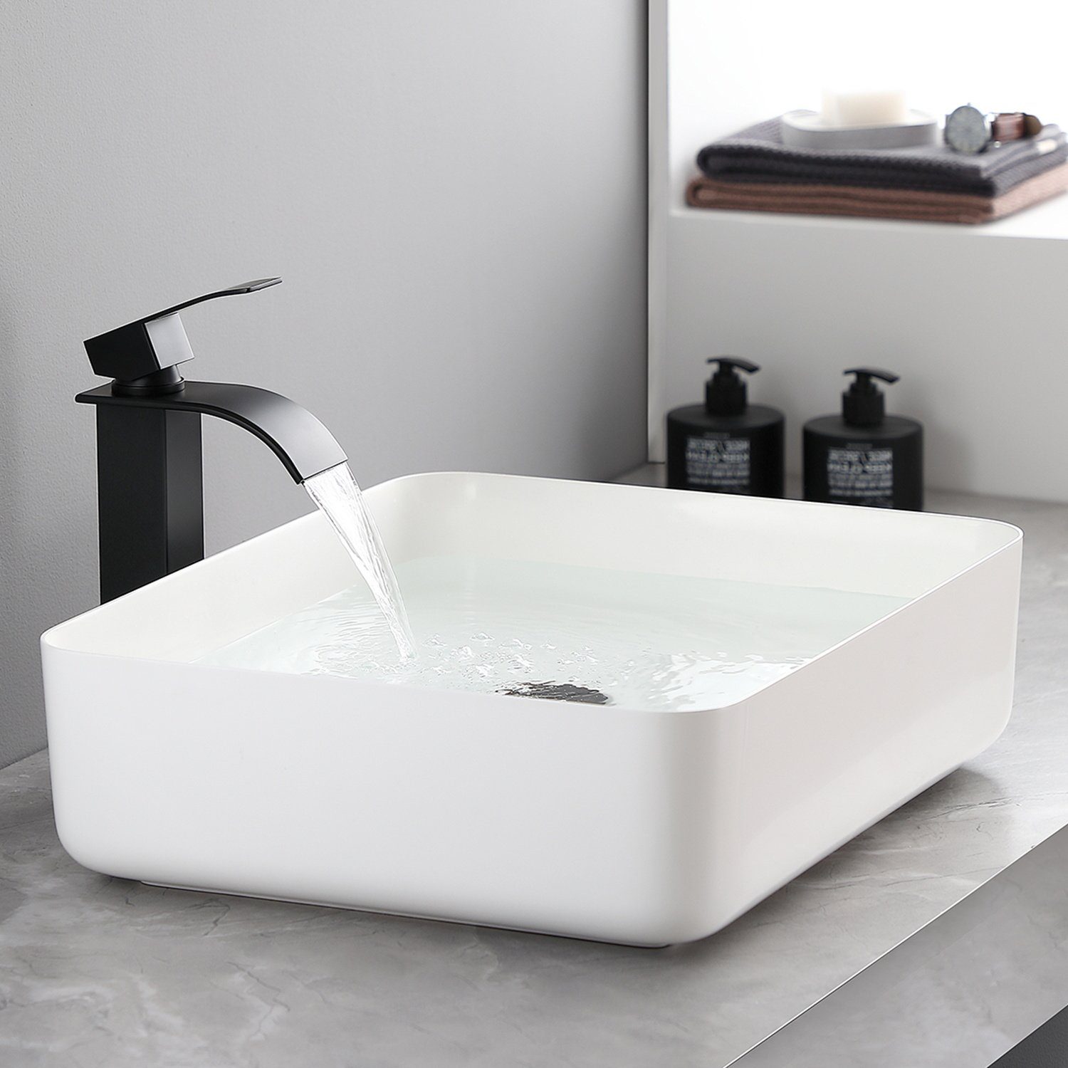 CECIPA Waschtischarmatur Wasserhahn Bad Schwarz Waschtischarmatur mit Auslauf Höhe 185MM