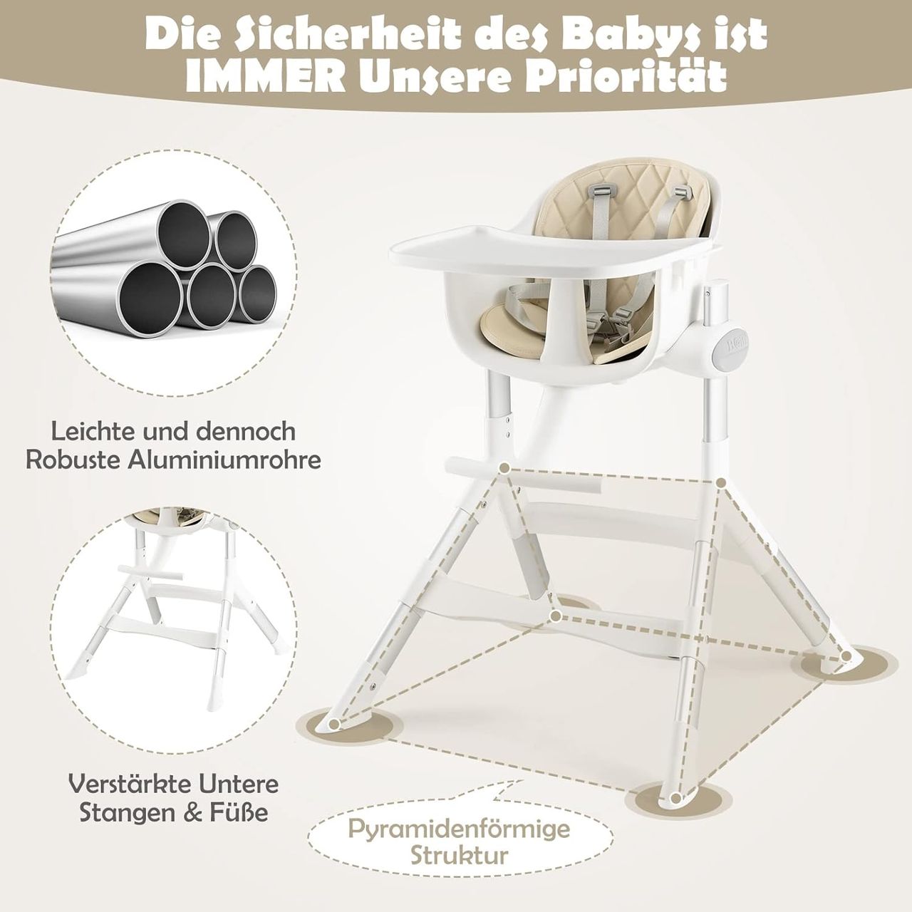 Costway 4 in 1 Babystuhl, Babyhochstuhl umwandelbar mit 5-fach verstellbarer Höhe