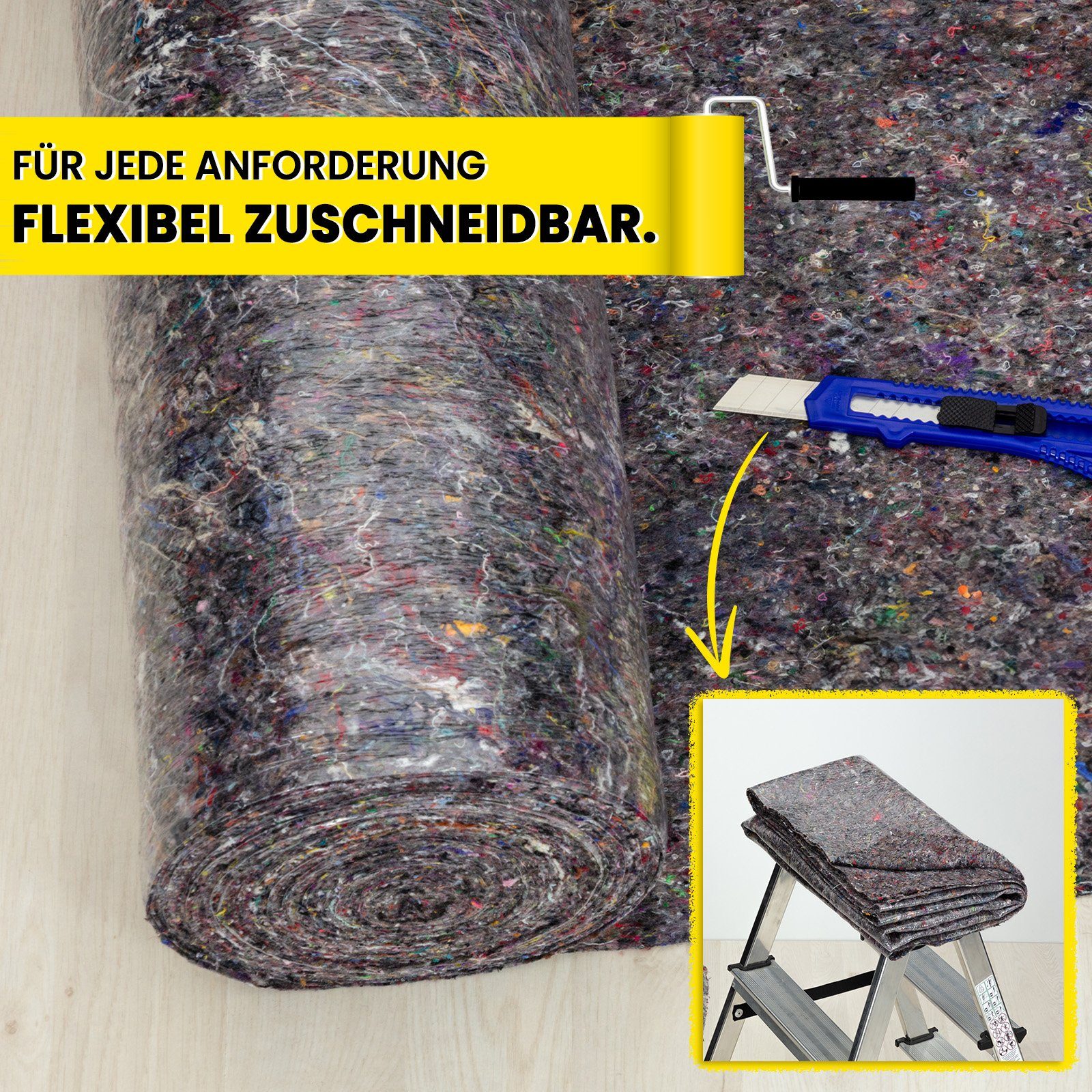 KK Verpackungen Bodenschutzvlies, Malervlies Abdeckvlies Grau 1 m x 5 m PE-Folie 180 g/m²