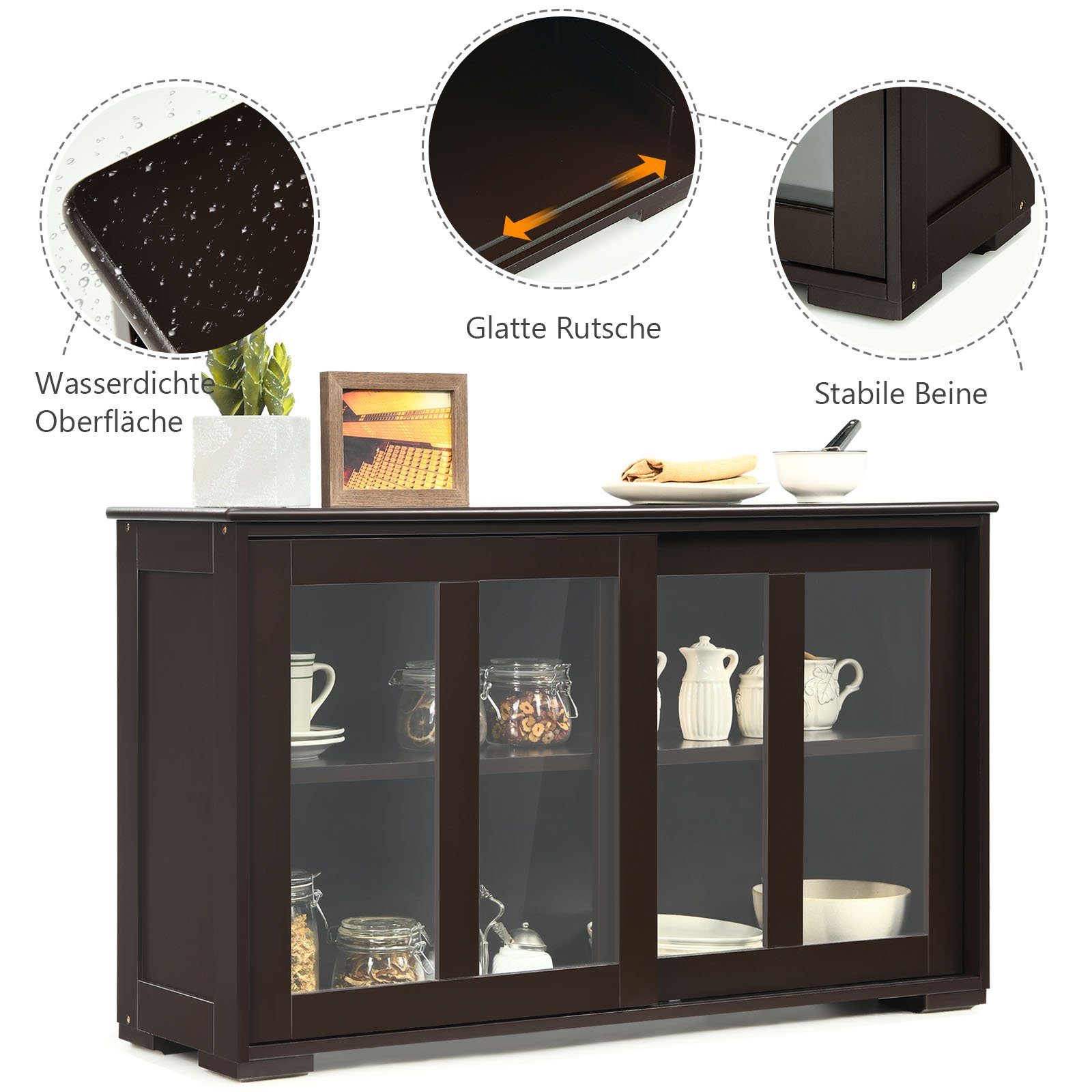 COSTWAY Sideboard, mit Schiebetüren, höhenverstellbarer Ablage