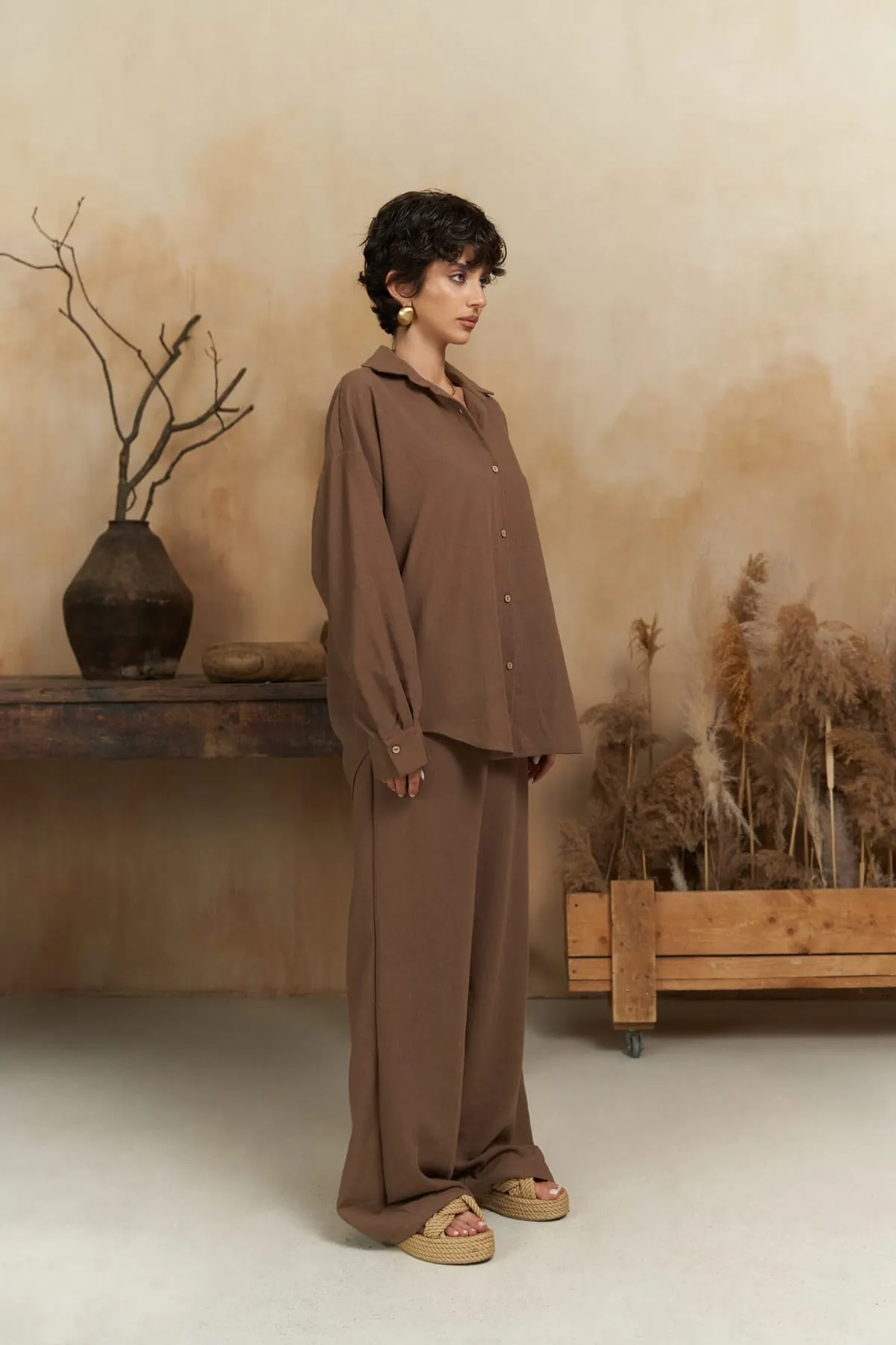 BOHEMAİ  Pedasa – Braunes Hemd-Hosen-Set