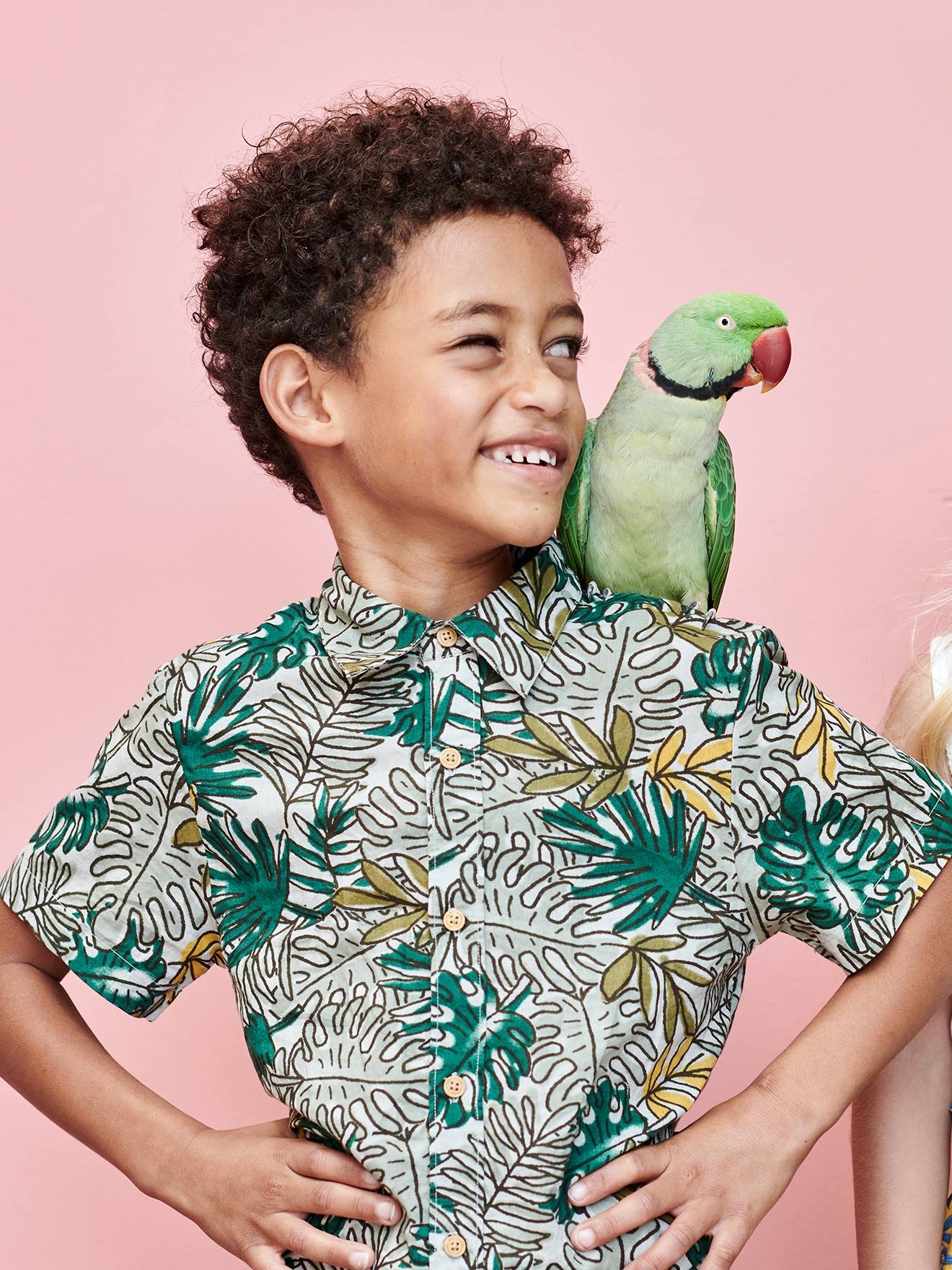 Chemise manches courtes motifs exotiques garçon blanc imprimé
