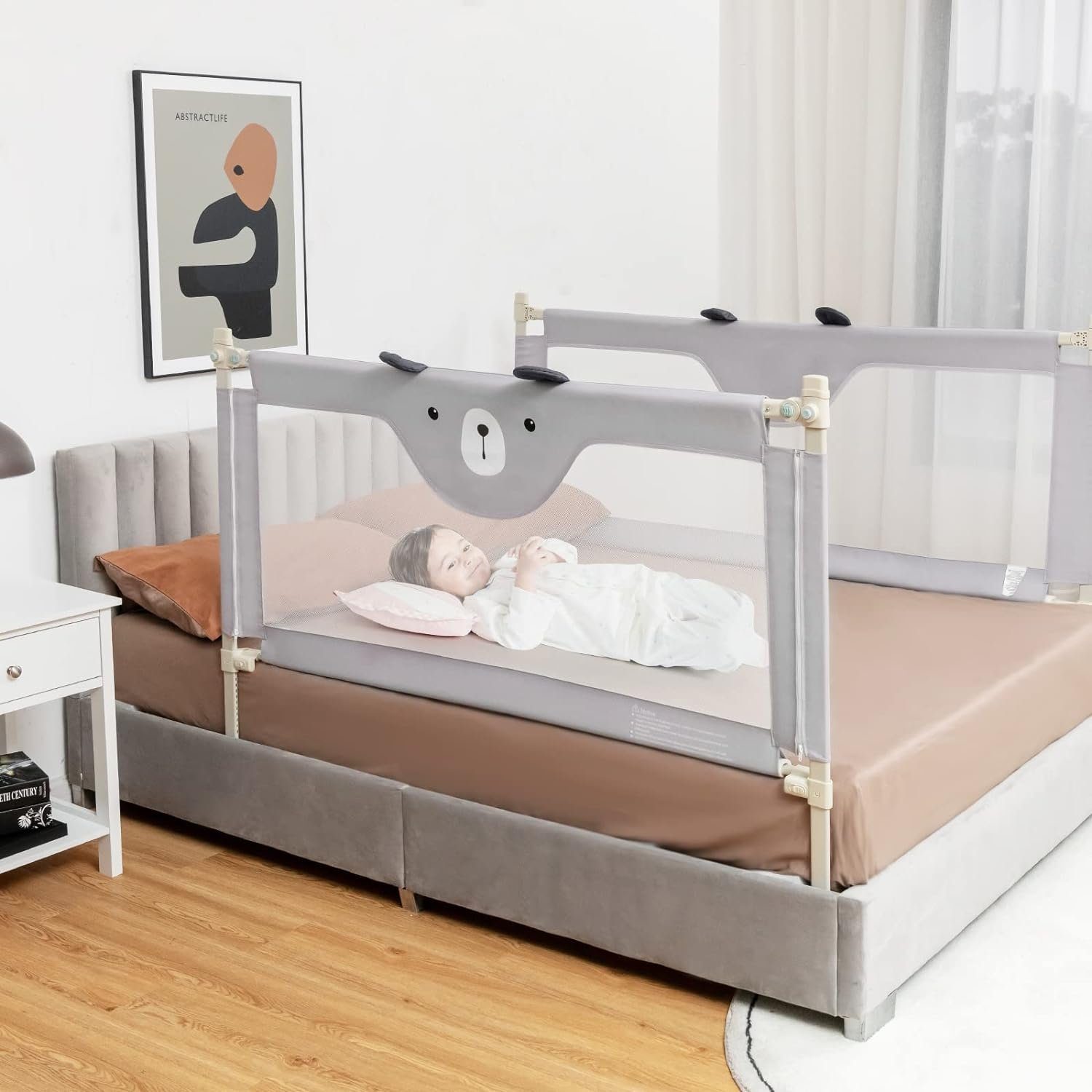 KOMFOTTEU Bettschutzgitter Babybettgitter, mit Doppelschlos(145cm, Bär)