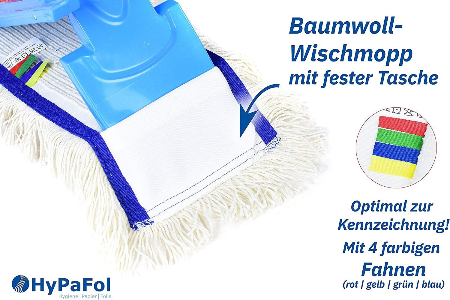 Hypafol Wischmopp SET mit Magnethalterung 40-50cm Bodenwischer 3 Möppe Mopphalter Stiel, I Profi-Bodenreinigung für Zuhause
