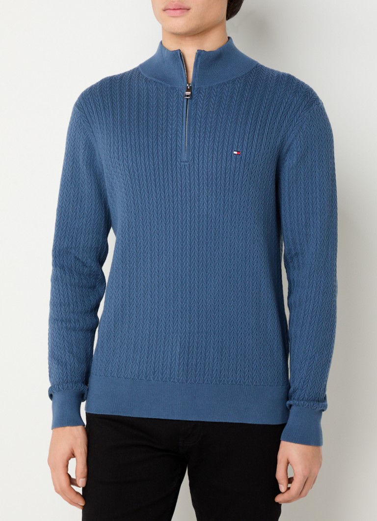 Tommy Hilfiger debel pleteni džemper s polu-zatvaračem i uzorkom riblje kosti