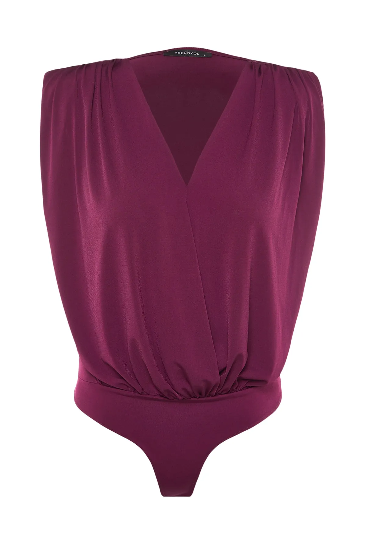 Trendyol Collection  Pflaumenfarbener, gepolsterter Strickbody mit flexiblem Druckknopf und zweireihigem Kragen TWOSS23BD00007