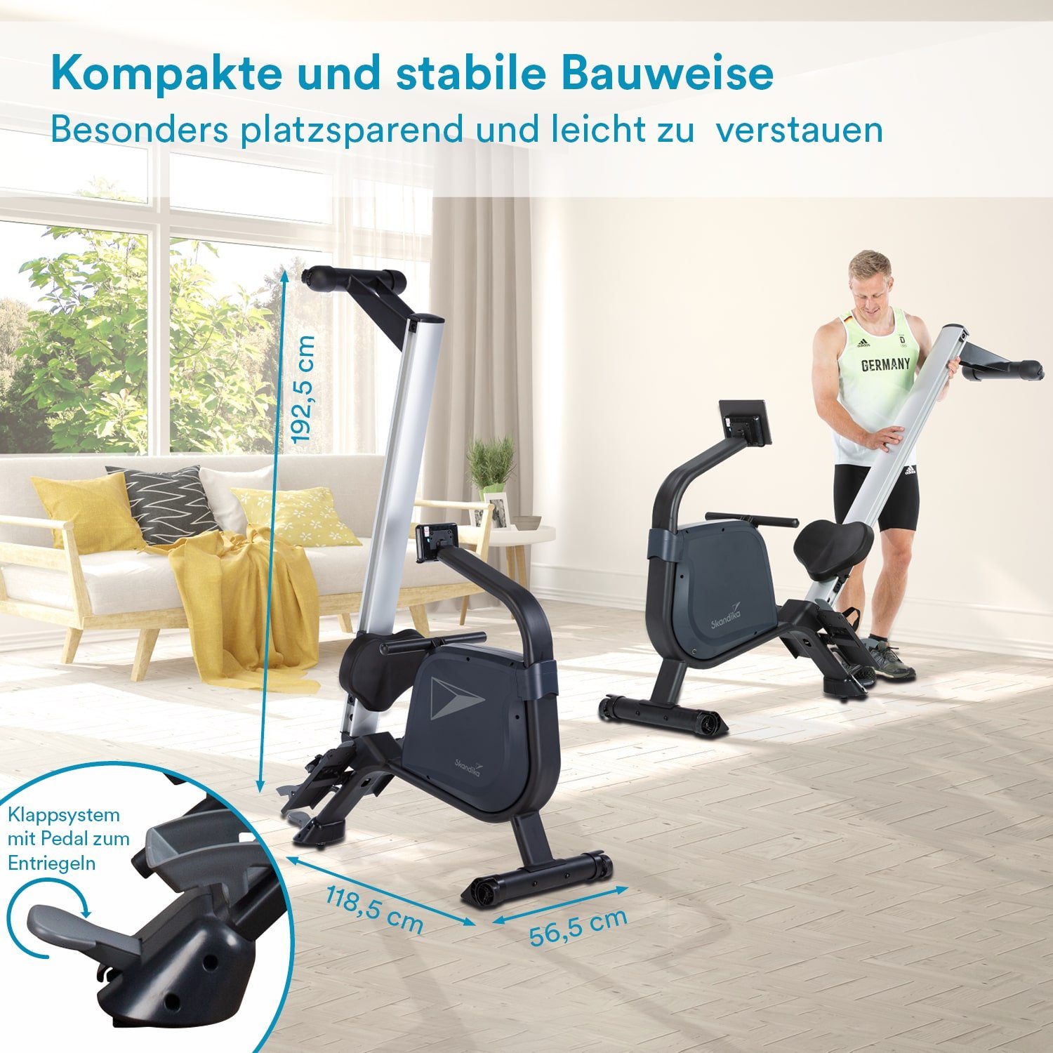 Skandika Rudergerät Njord, klappbar, Studioqualität, 8 kg Schwungmassensystem, max. 180 kg