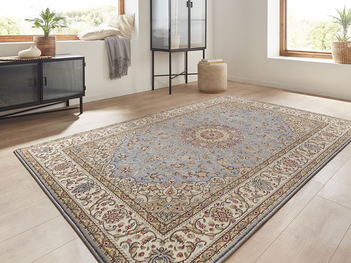 Peyer Syntex Klassischer Kurzflor Teppich Amina Medaillon 27008 Farbe Blau 80 x 150 cm