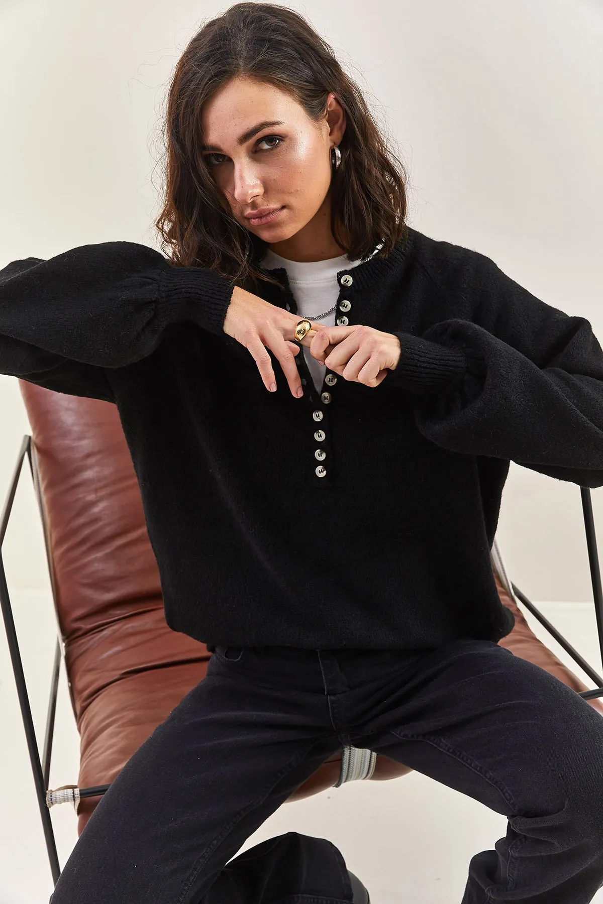 Bianco Lucci  Damen-Strickpullover mit Knopfloch-Rollkragenpullover