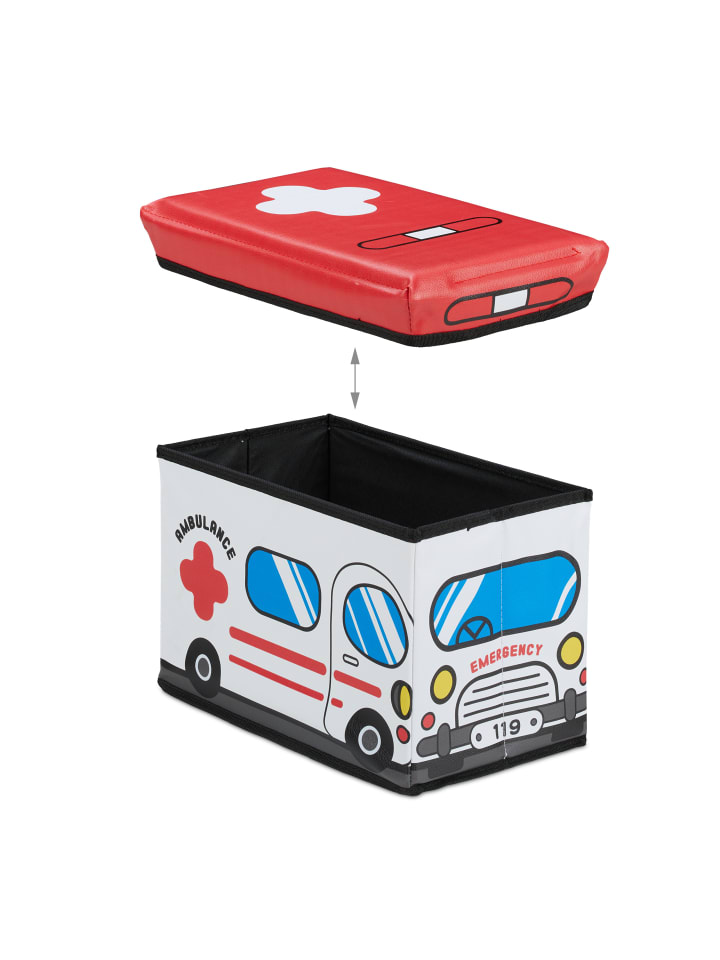relaxdays Spielzeugkiste Krankenwagen in Weiß - (B)40 x (H)27 x (T)25 cm günstig kaufen onesize