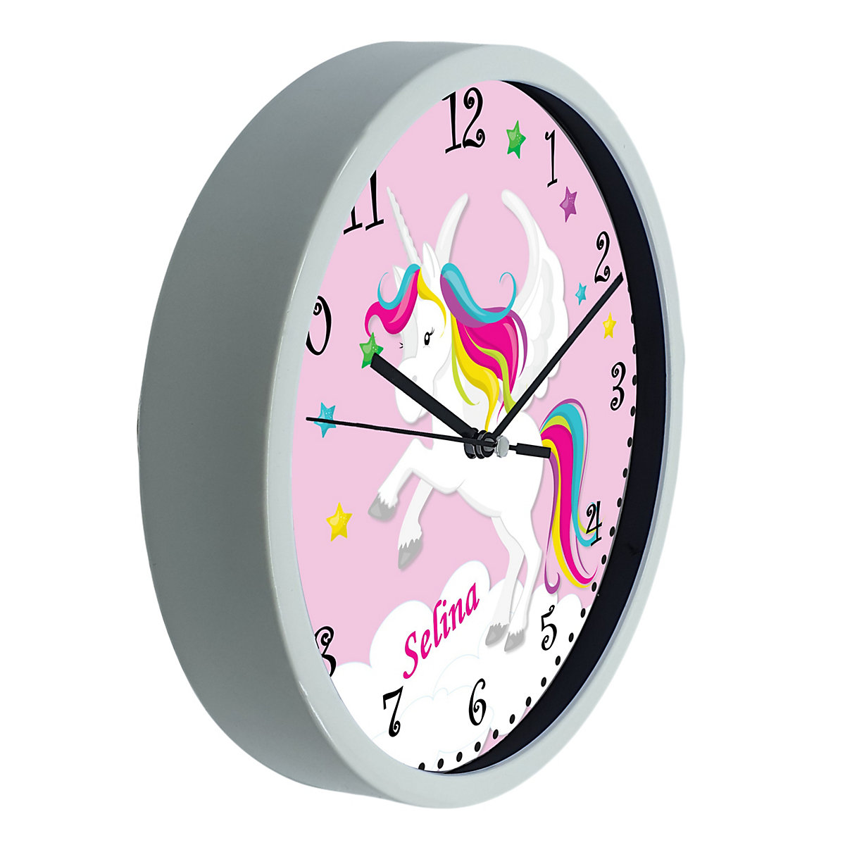 Kinder Wanduhr personalisiert mit Name Pegasus Rosa