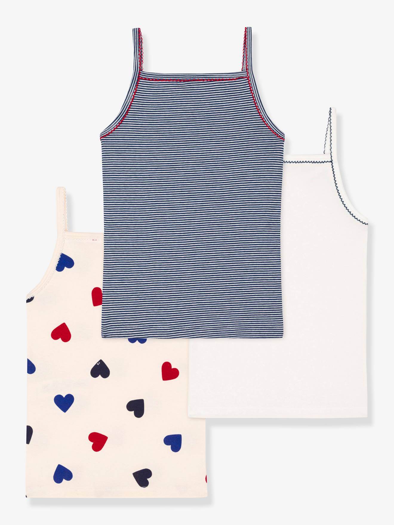 Lot de 3 chemises à bretelles coeur petite fille