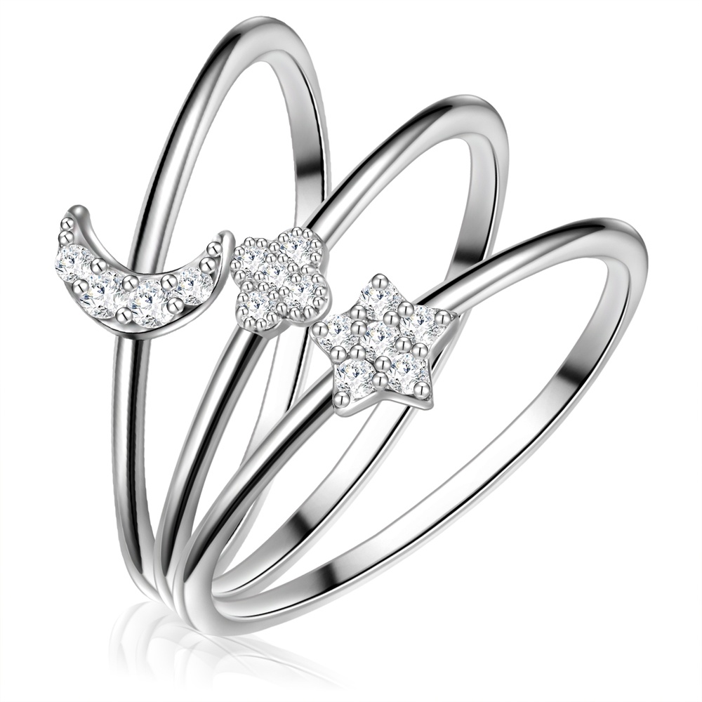 Glanzstücke München Bague en argent Étoile/lune/fleur Argent sterling Oxyde de zirconium (CZ) en Arge Bague