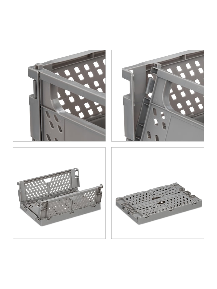 relaxdays 2 x Klappbox in Grau - (B)25 x (H)10 x (T)16,5 cm günstig kaufen onesize