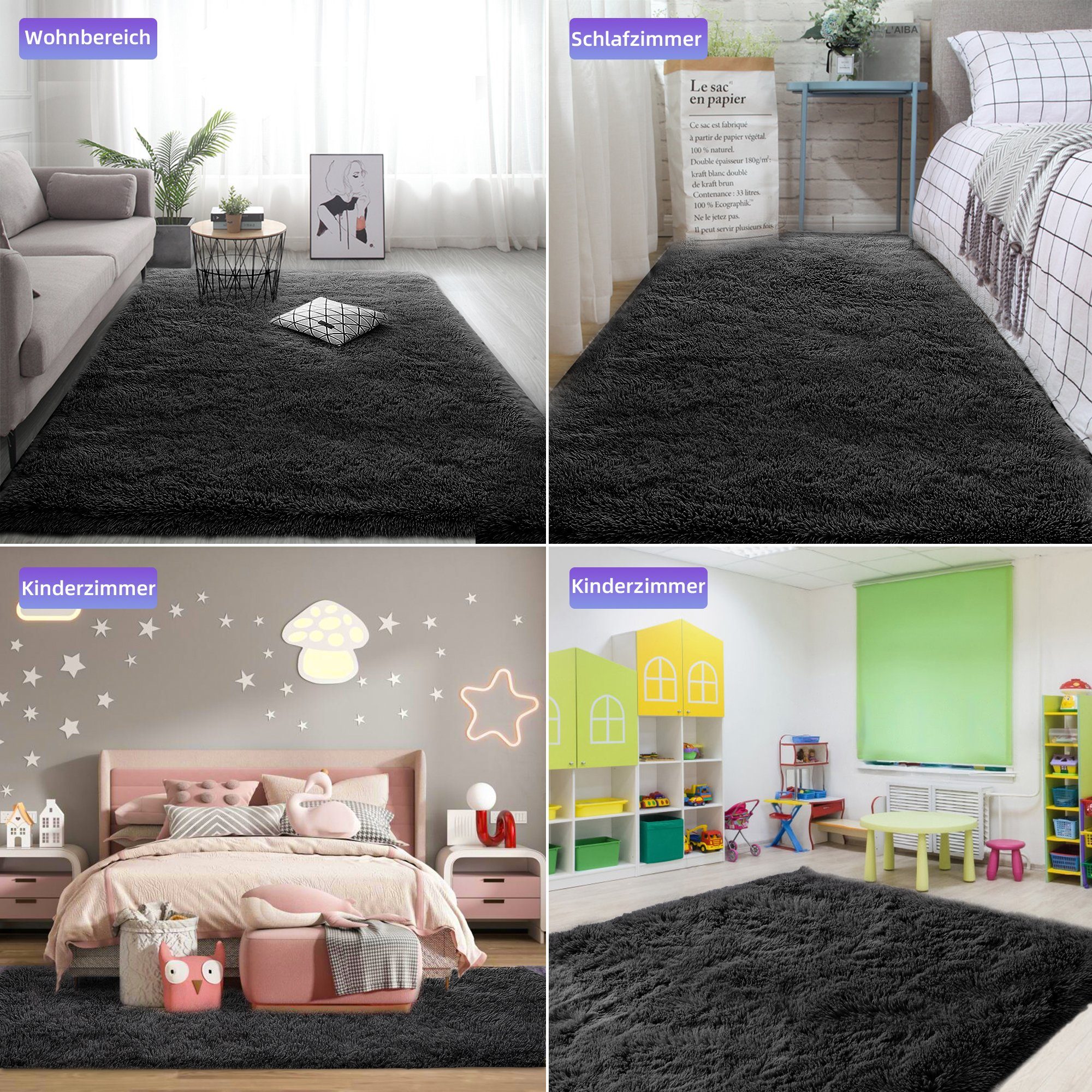 Fellteppich weiche flauschige Teppich, Shaggy, einfarbig, Wohnzimmer, Schlafzimmer, NEFOSO, rechteckig, Höhe: 43 mm, modern home Dekoration Teppich, besonders weich, Kinderzimmer, 304x243cm