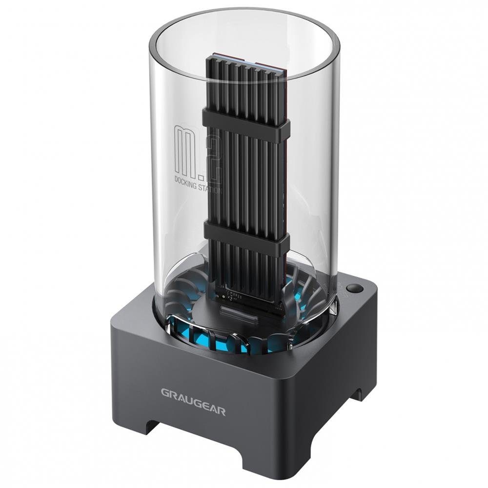 GRAUGEAR Festplatten-Dockingstation 18048, USB C M.2 NVMe NGFF SSD USB 3.2 leiser Lüfter Dockingstation schwarz
