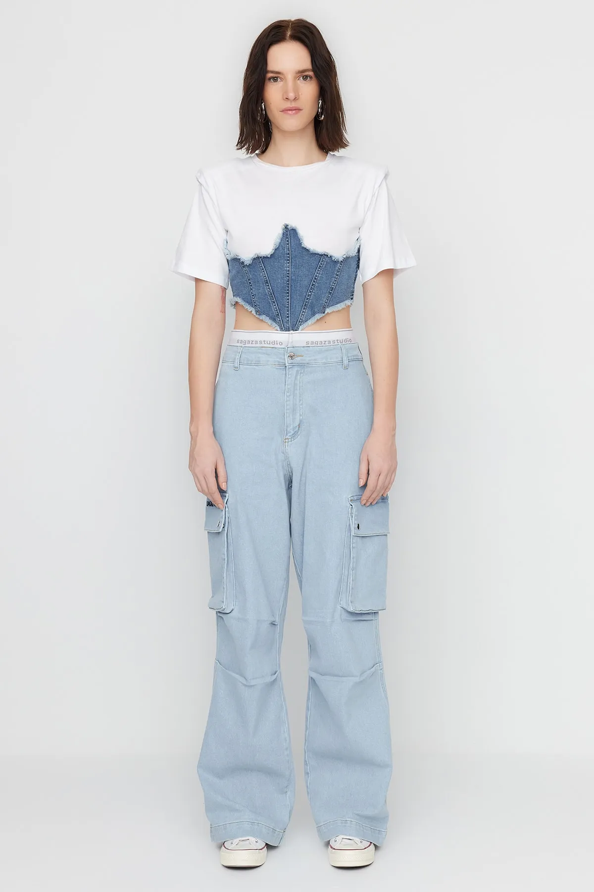 Trendyol Collection  X Sagaza Studio Blue Liastic Detaillierte Jeans TCLSS23JE00000