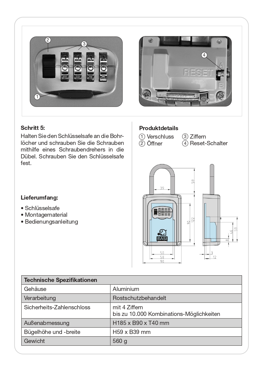 Basi Schlüsselsafe - SSZ 200B - schwarz/rot