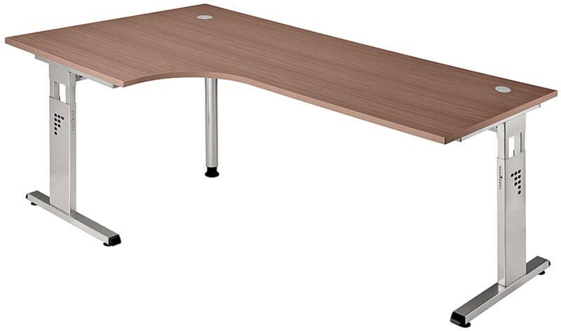 Hammerbacher Matrix Höhenverstellbar Schreibtisch Walnuss Aluminium, Holz, Kunststoff, Spanplatte C-Fuß 2.000 x 1.200 x 850 mm