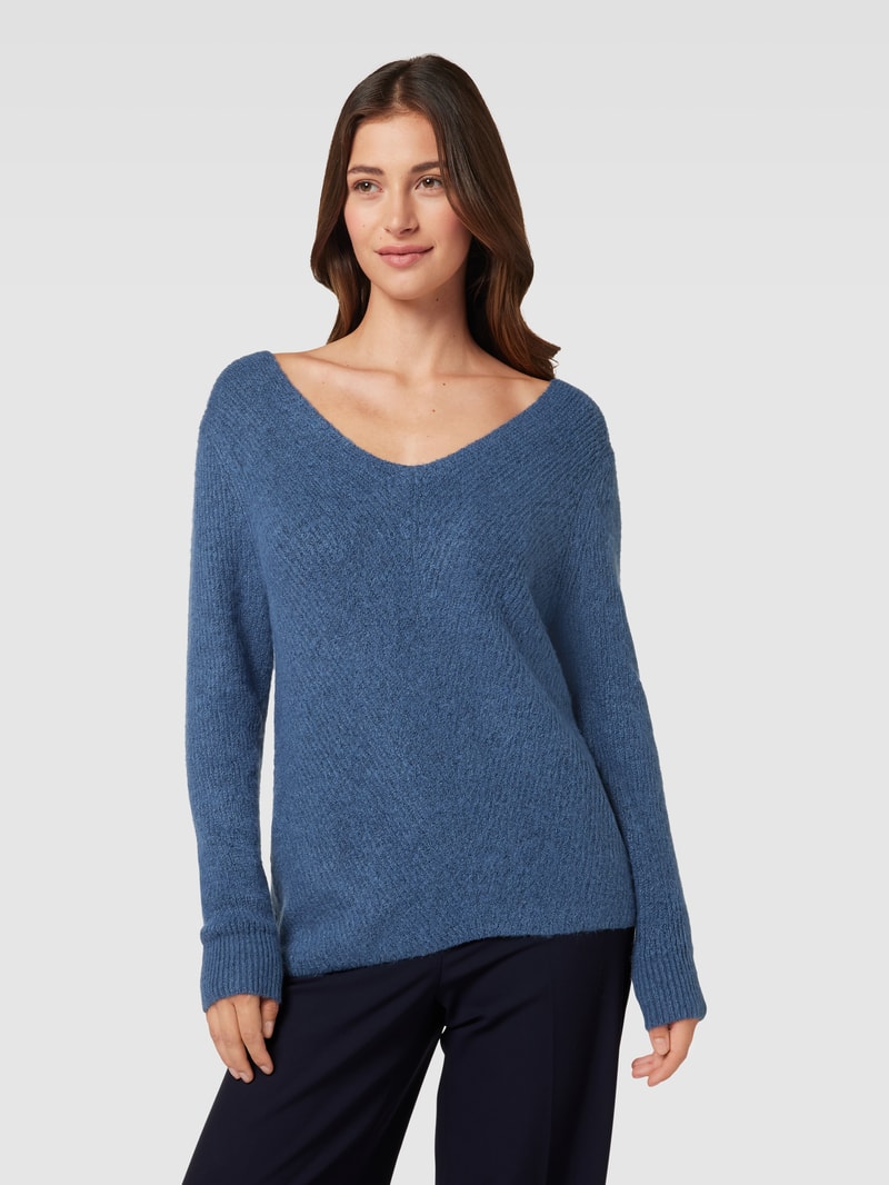 Strickpullover mit U-Boot-Ausschnitt in rauchblau meliert