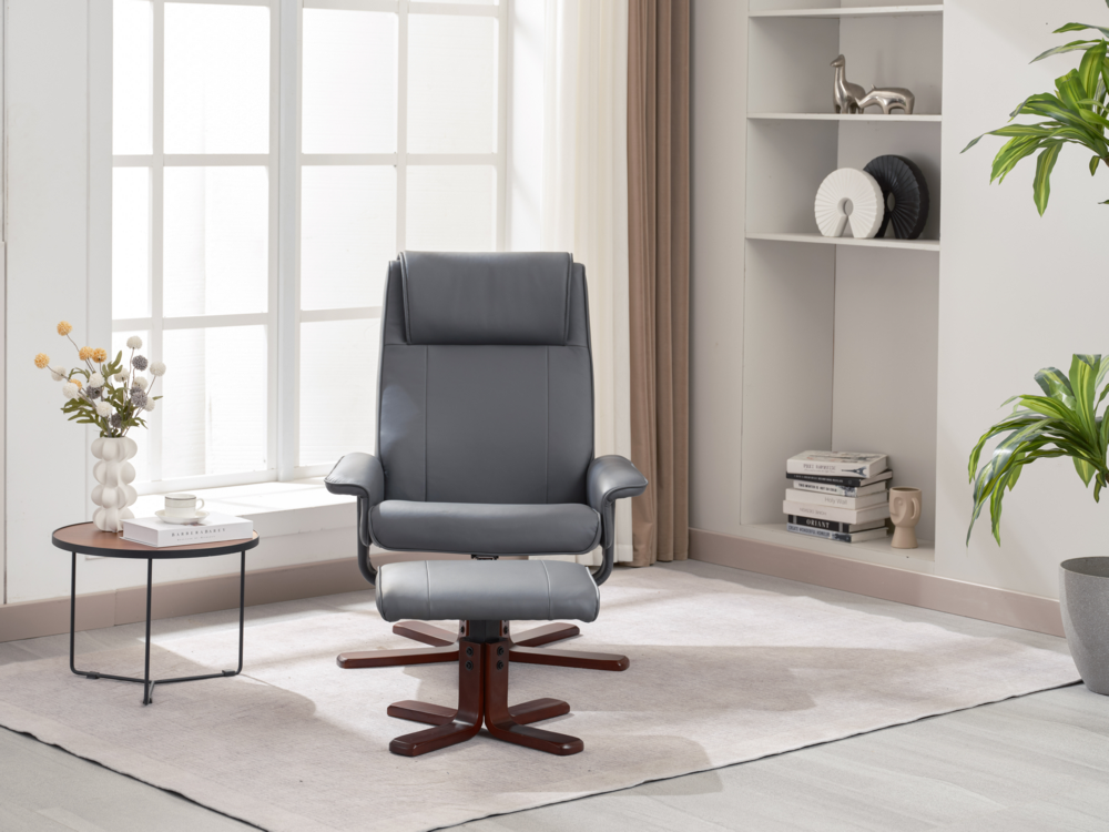 Happy Home Happy Home verstellbare Relaxsessel mit Hocker grau & Holzbeine