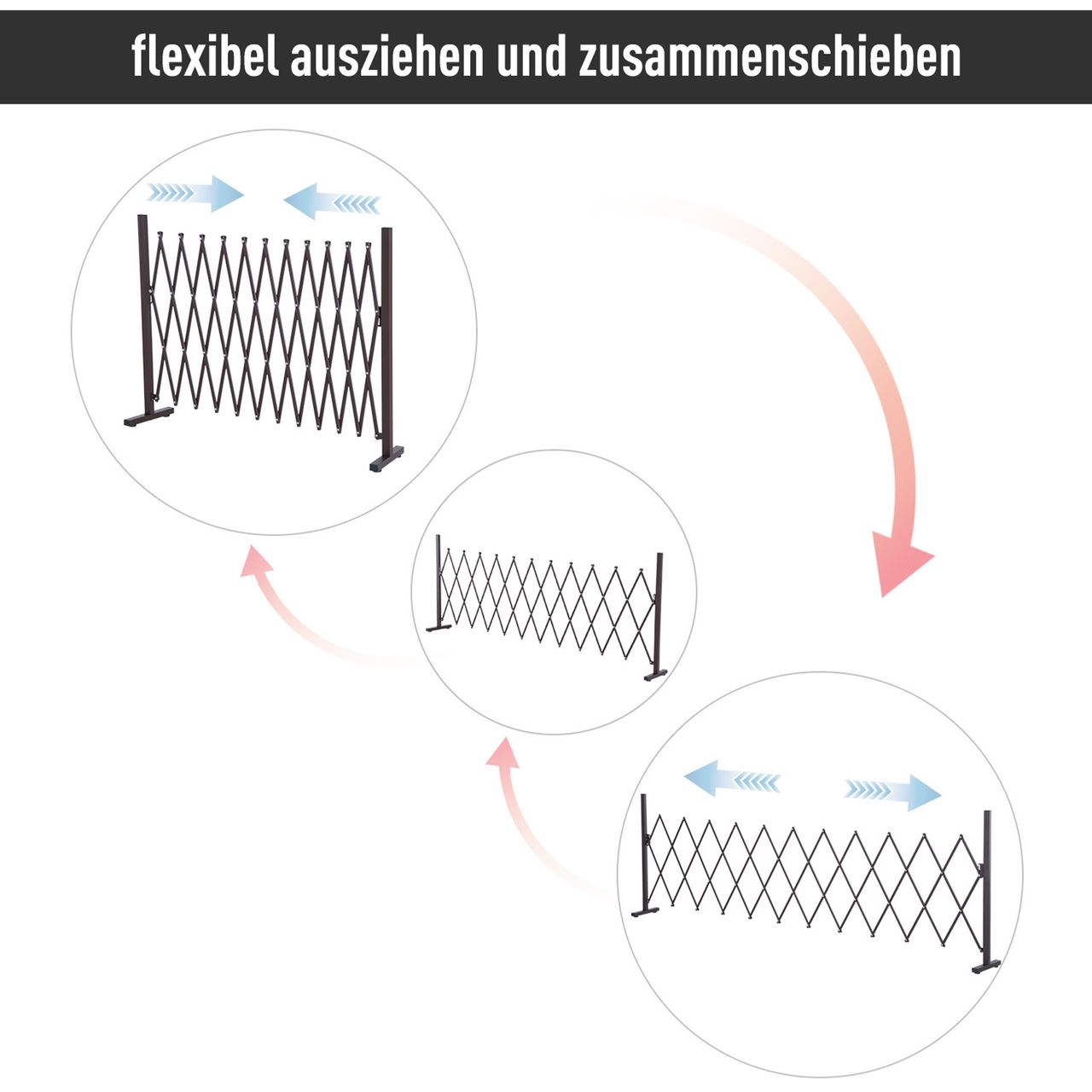 Outsunny Scherengitter Absperrgitter ausziehbar 35-300cm Garten Alu Braun
