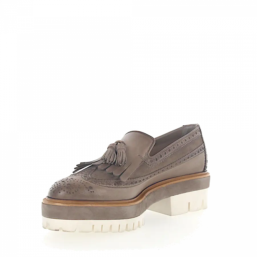 Santoni - Halbschuhe Fransen Lochmuster taupe - grau