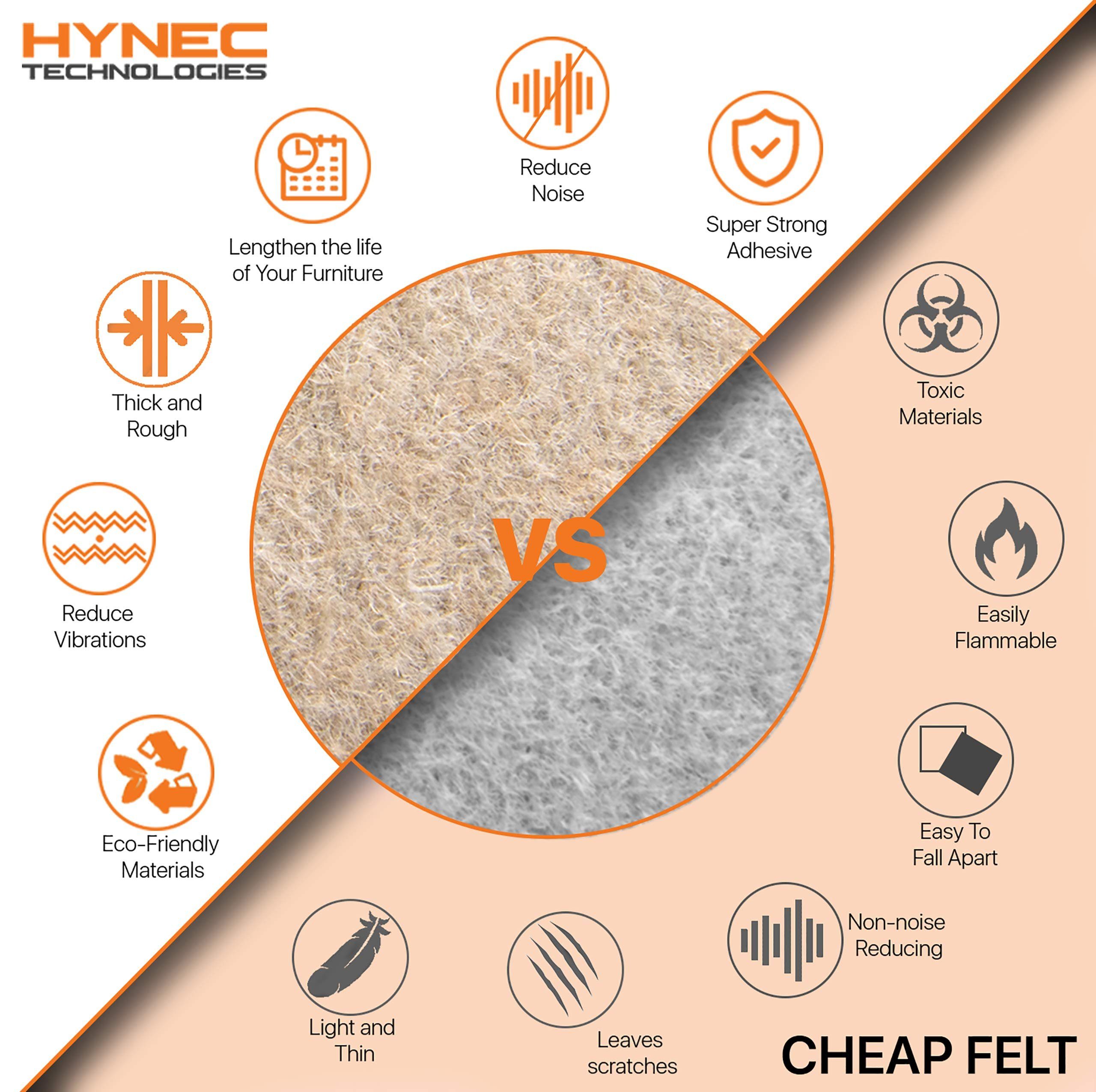 Hynec Technologies Filzgleiter Selbstklebende Filzgleiter, 106 Teile, 7 Grössen, Brau 21 X 21 Cm