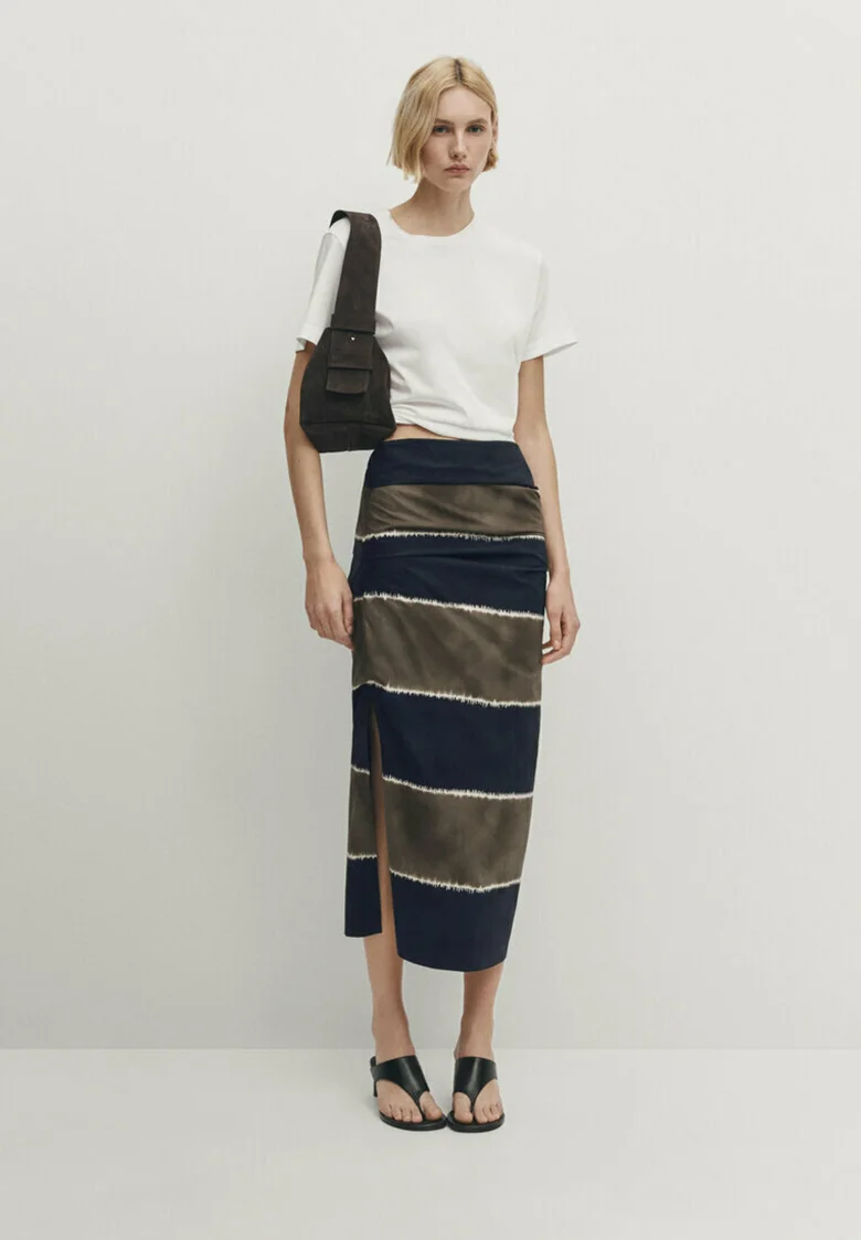 Massimo Dutti RAYAS DOBLE TONO - Falda Lápiz
