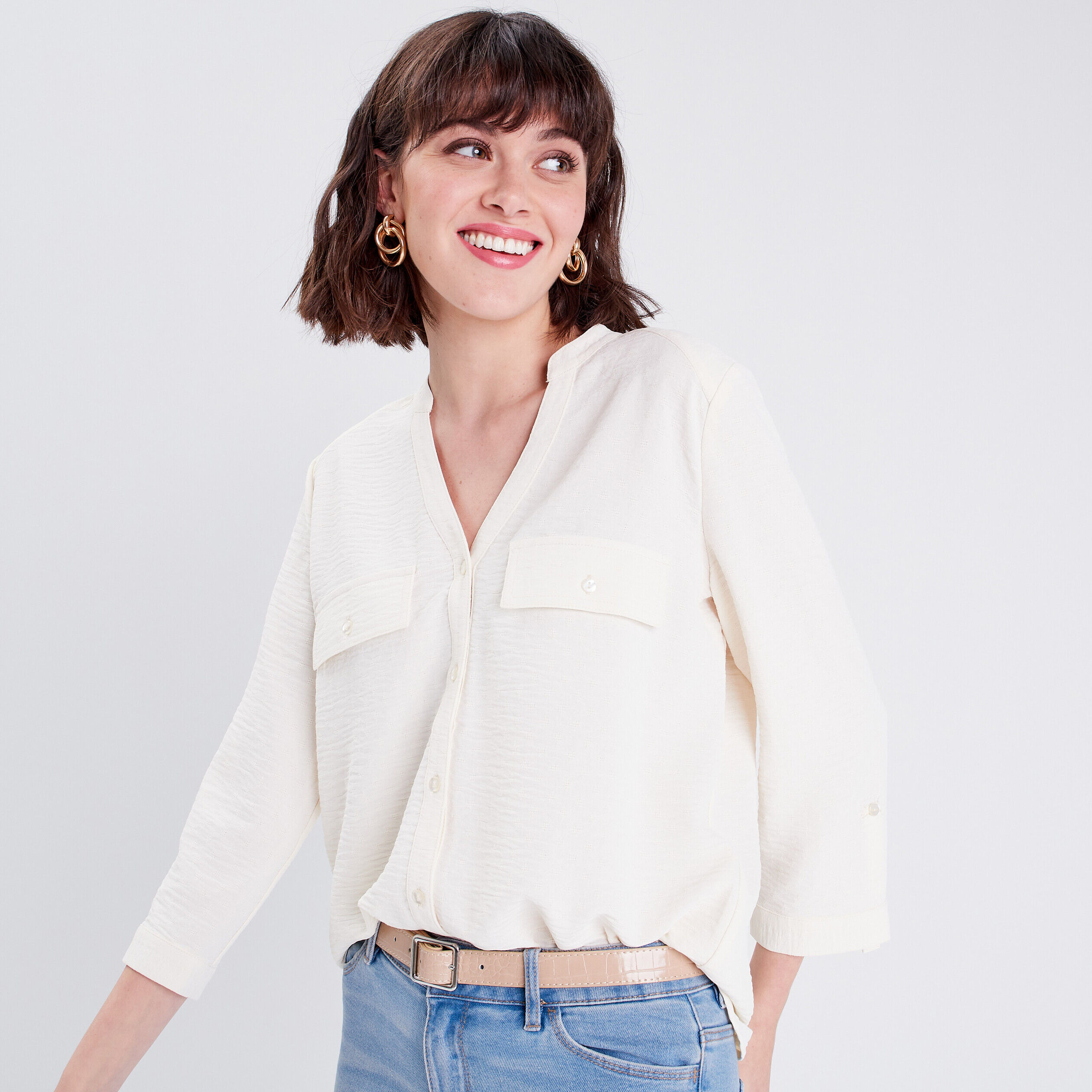 Chemise manches 3/4 ivoire femme | Cache Cache