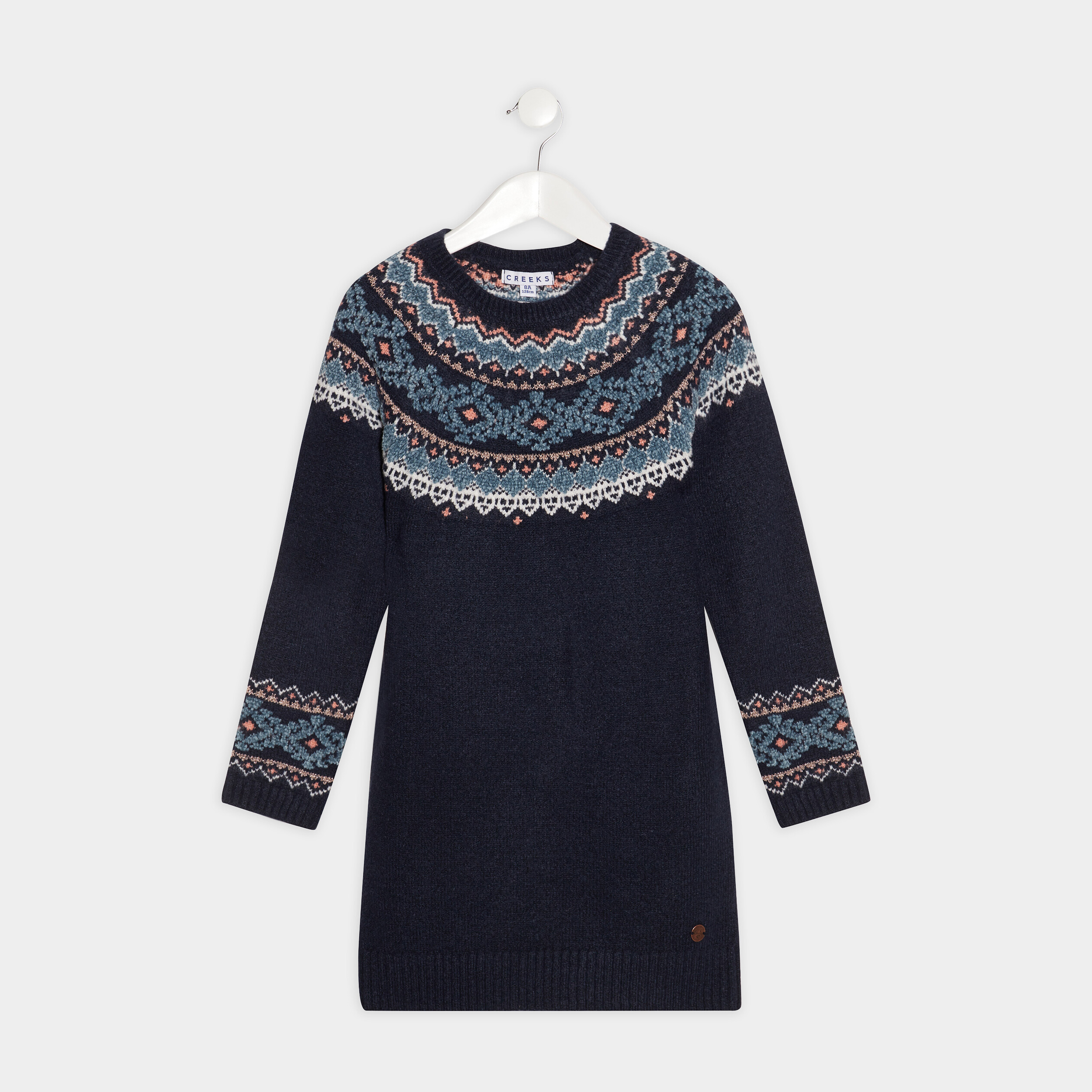 Robe pull droite jacquard Creeks bleu marine fille | La Halle