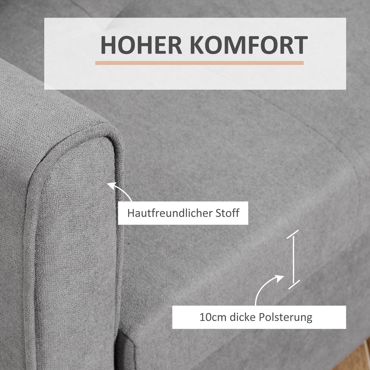 HOMCOM Schlafsofa 2-Sitzer Sofa, Polstersofa mit Stauraum, Rückenkissen, Grau