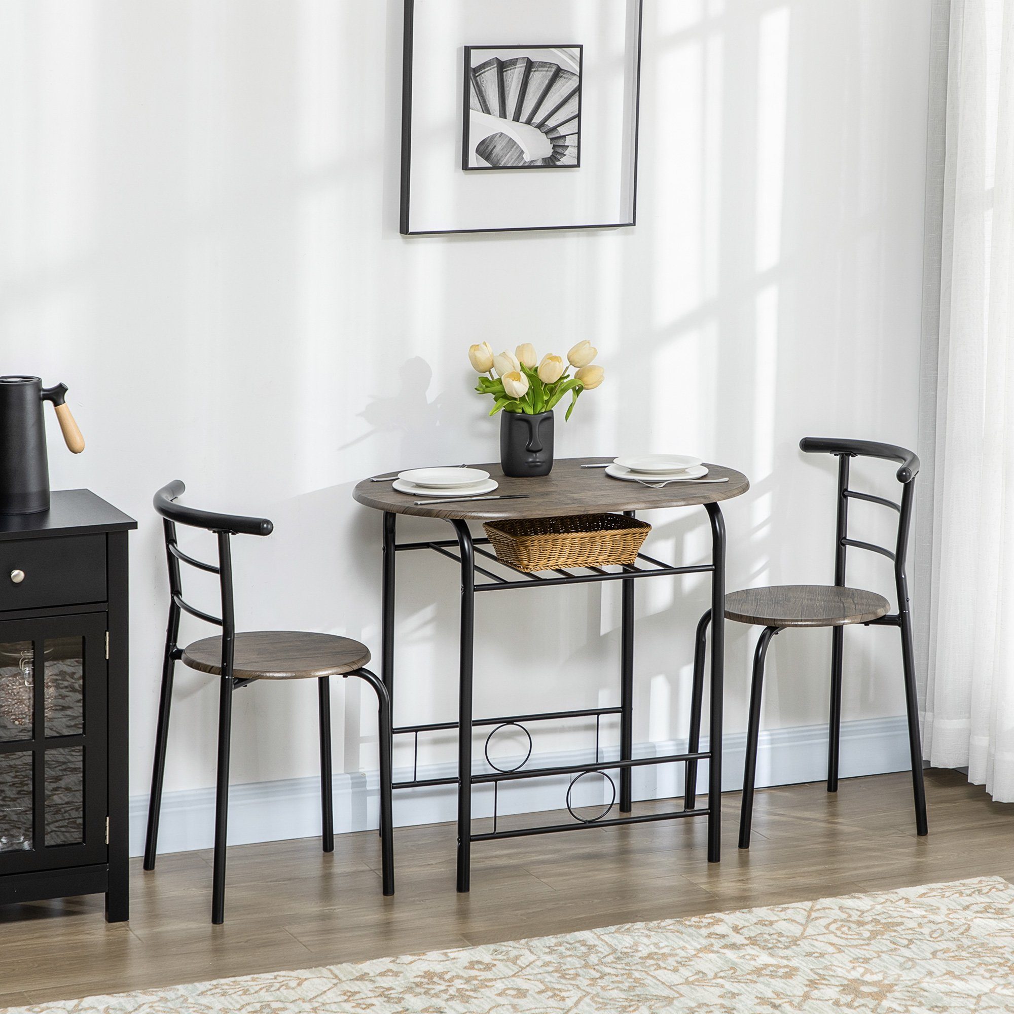 HOMCOM Essgruppe Bistro-Set 3-teilig, 80 cm x 53 cm x 74,5 cm, (Set, 3-tlg., 1 Tisch; 2 Stühle), Tisch mit 2 Stühlen