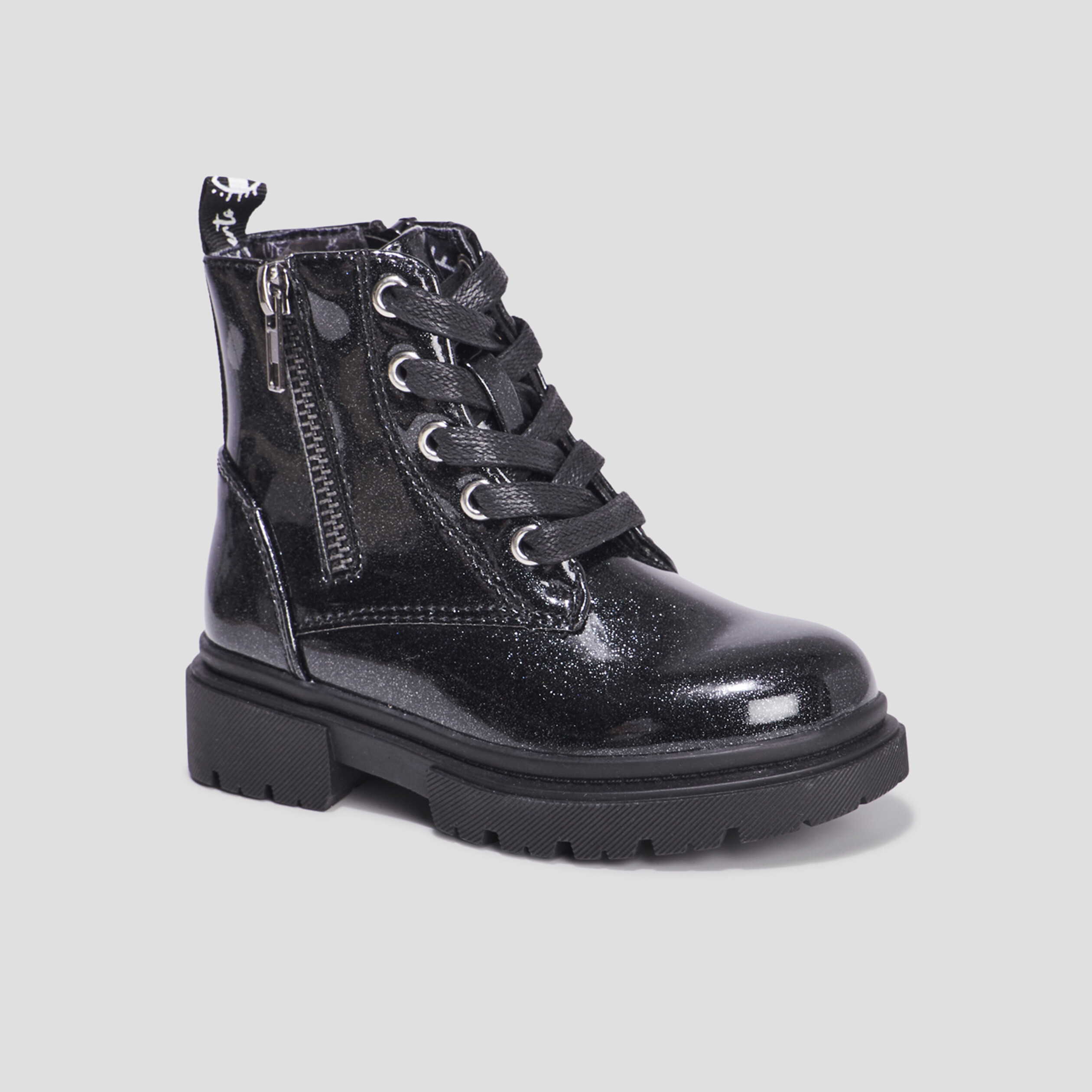 Bottines crantées zippées à paillettes noir fille | La Halle