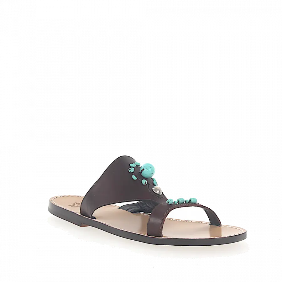 Truman's - Sandalen 6318 Kalbsleder Schmuckstein braun - braun