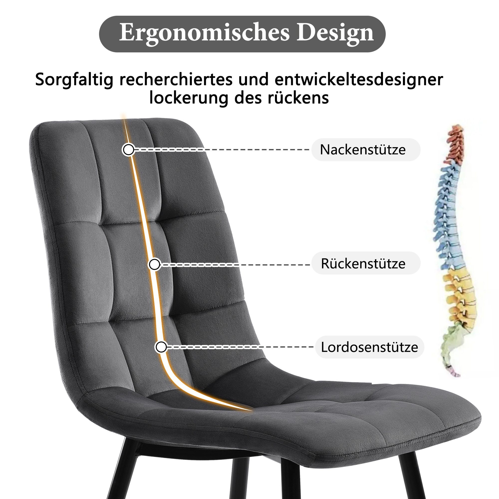 OKWISH Essgruppe, (Sitzfläche aus Samt Gestell aus Metall, 4-tlg., Stuhl mit Rückenlehne Nur Stühle, kein Tisch)